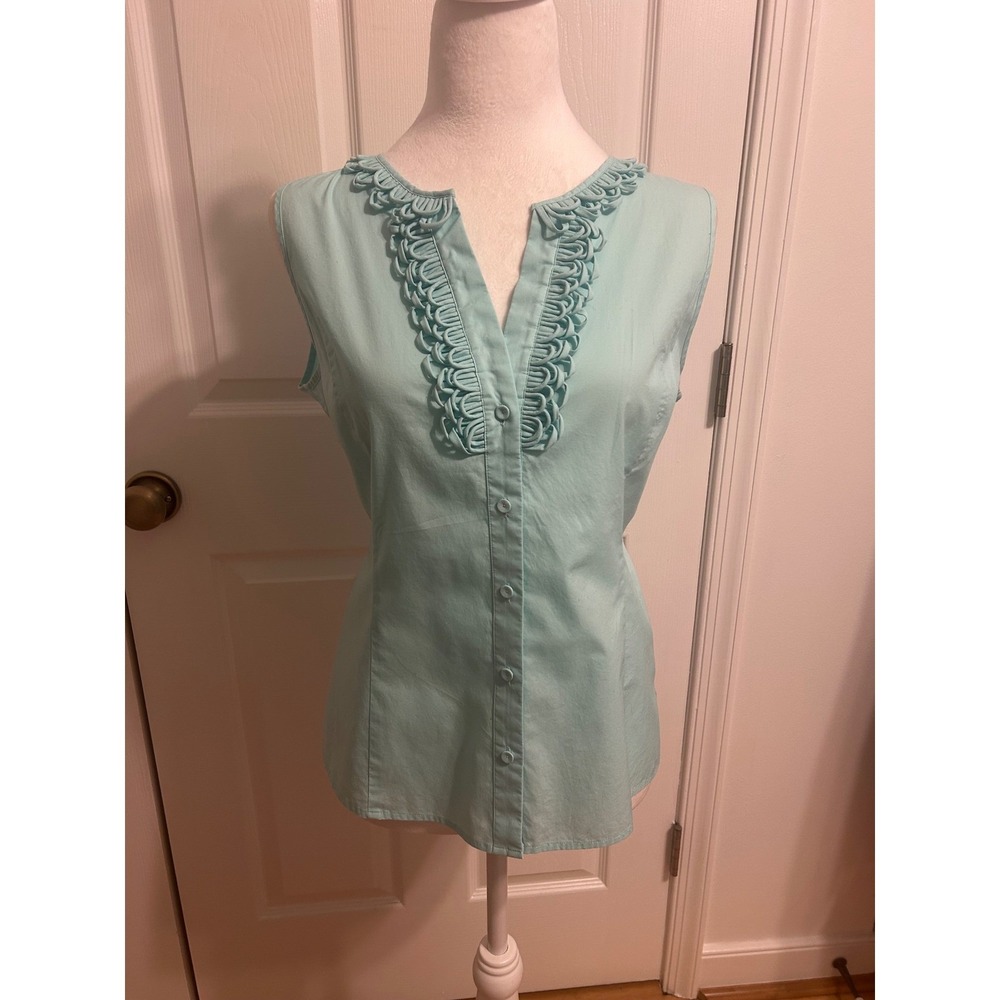 Talbots sz 10 ruffle sleeveless preppy cotton stretch top mint pastel green - Picture 11 of 11